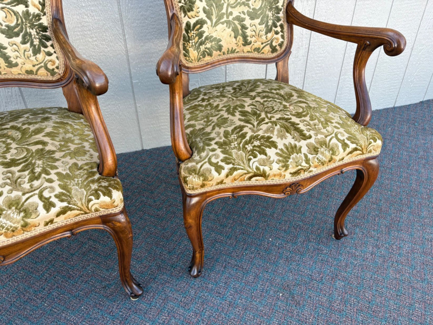 67413 Pair of French Louis XV Style Armchairs with Velvet Upholstery