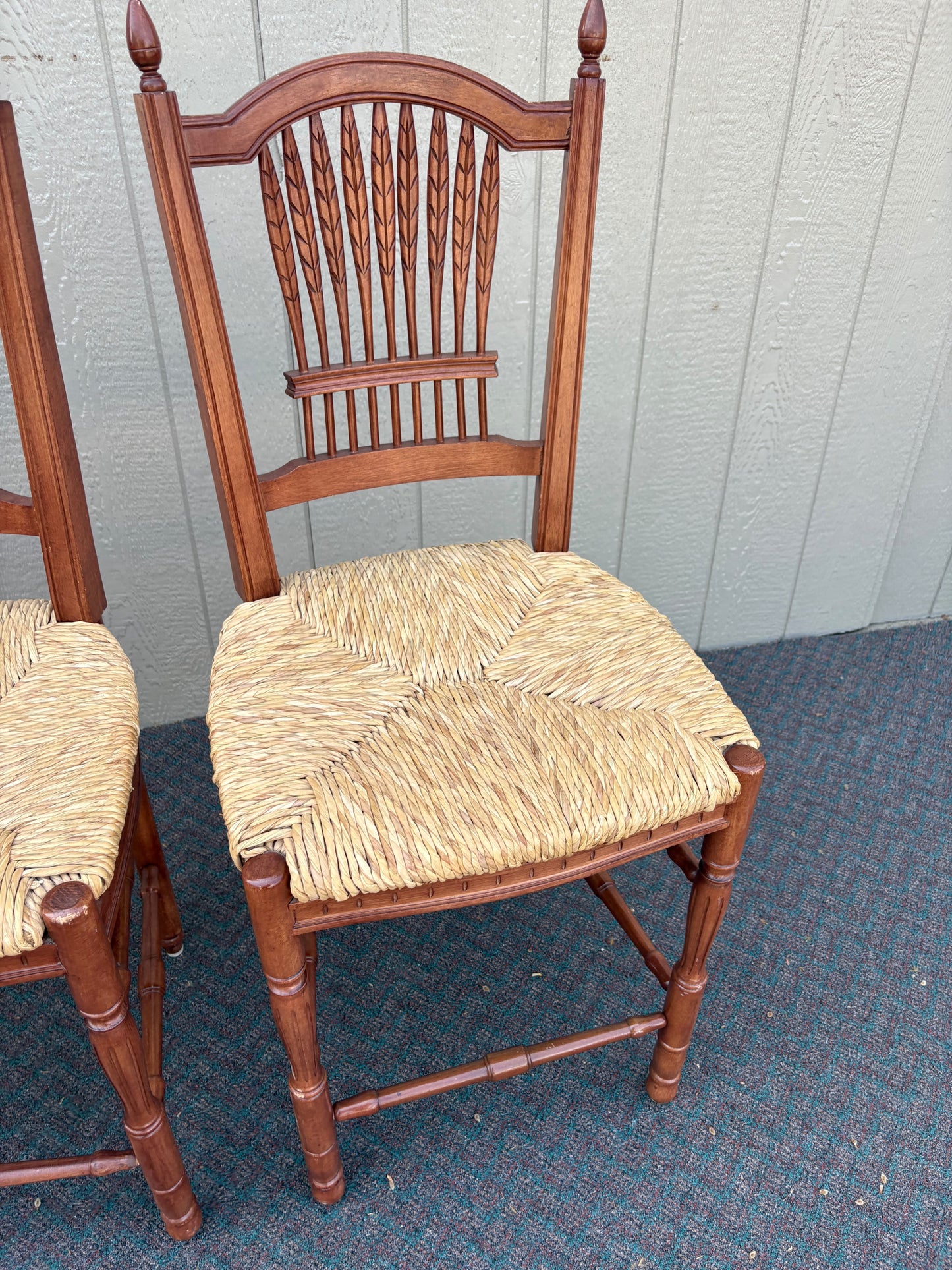 67720 Set of 3 Rustic French Country Barstools with Rush Seats