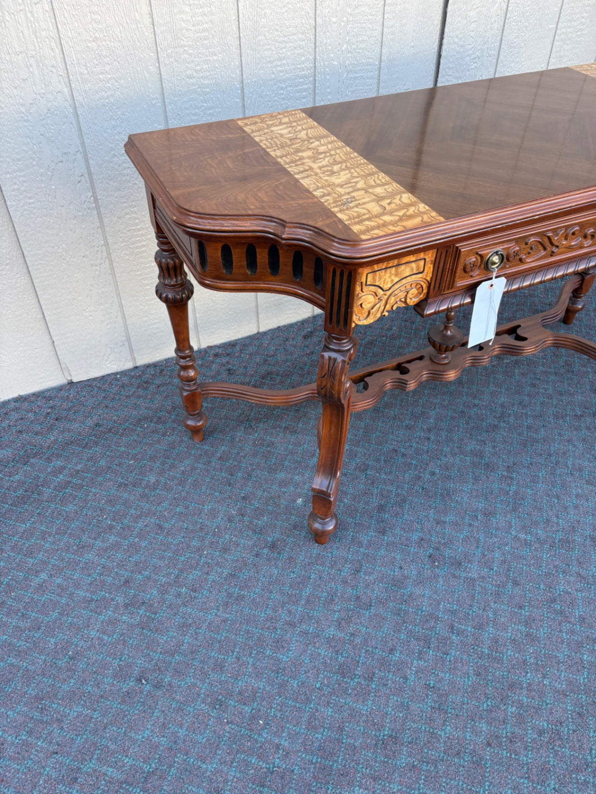 Flip Top Console Game Table with Carved Details