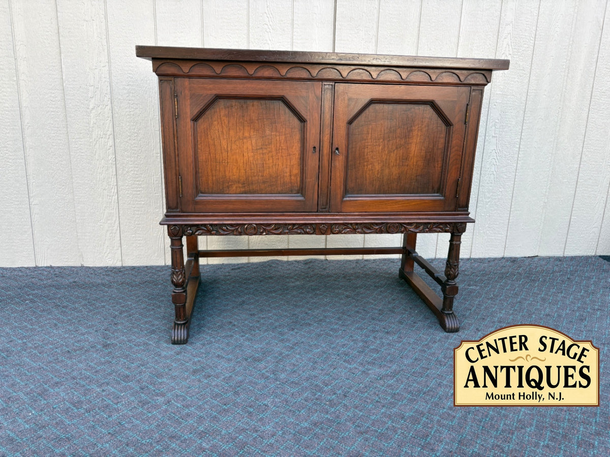 68182 Antique Walnut Server with Carved Detailing, Early 20th Century