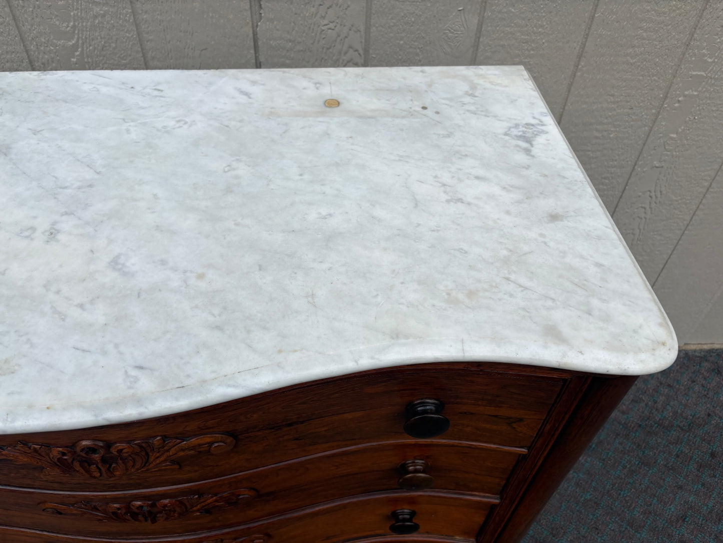 Antique Rosewood Chest with Marble Top and Carved Details