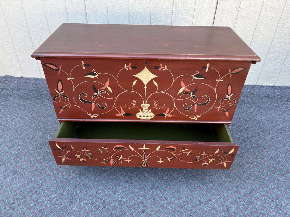 68232  Hand-Painted Mac Intosh Blanket Chest Trunk with Floral Motifs