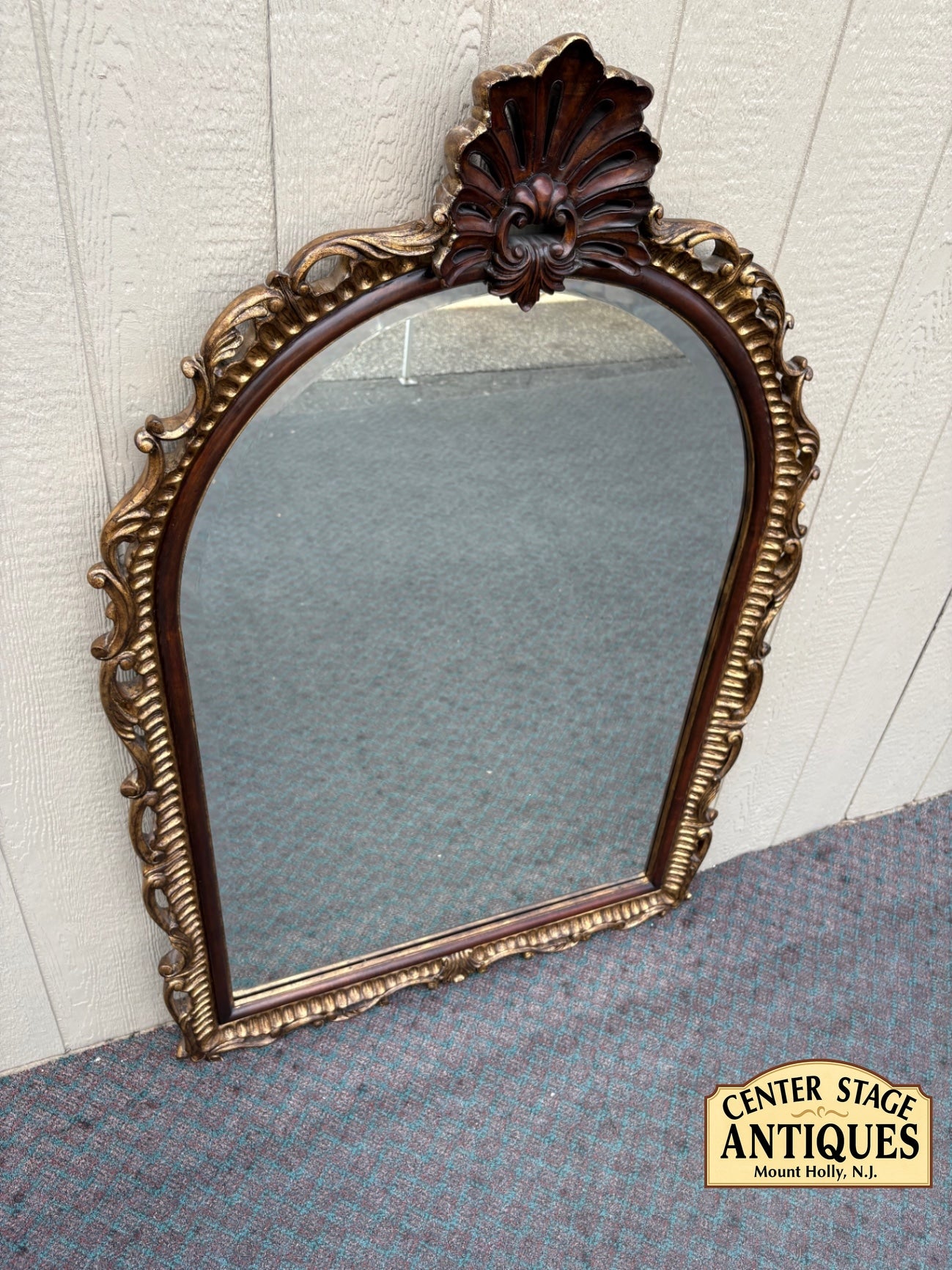 68102 Large Ornate Mahogany Wall Mirror with Gold Accents