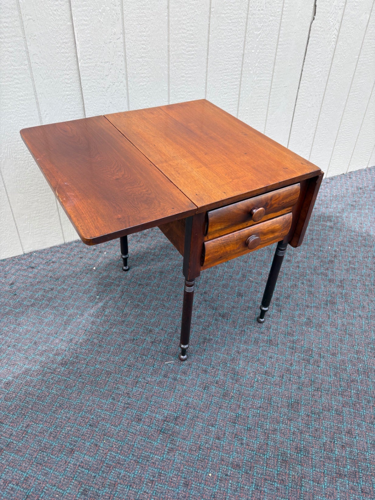 67916 Antique Drop Leaf Table with Two Drawers, Mahogany Finish