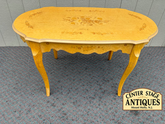 67917 Vintage Inlaid Oval Table with Floral Marquetry Design