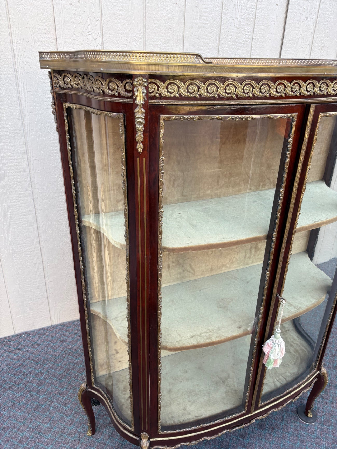 68099  Louis XV Style Marble Top Curio Cabinet with Glass Doors