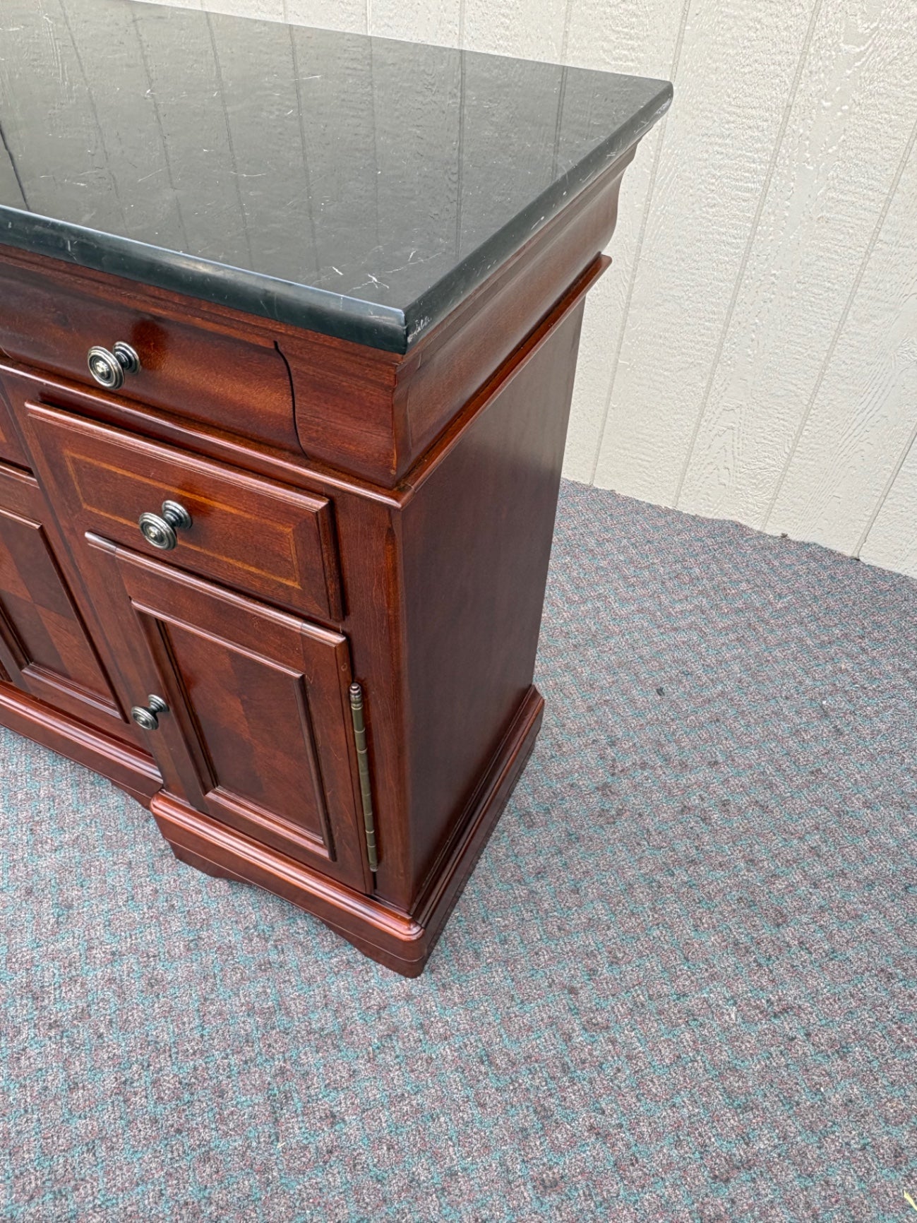 Elegant Universal Marble Top Buffet with Cherry Finish