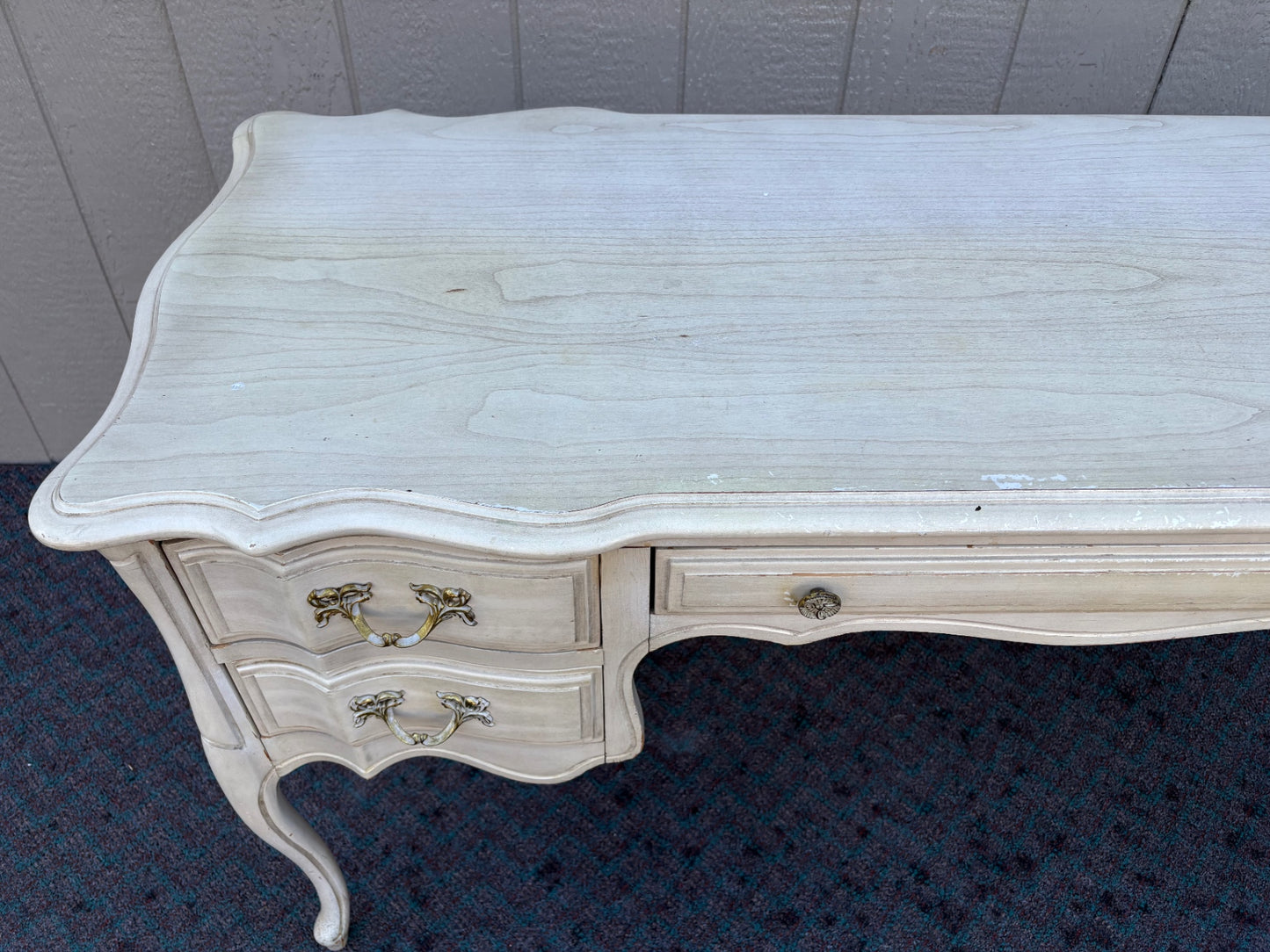 67950 French Provincial Style Vanity Desk in Distressed Cream Finish