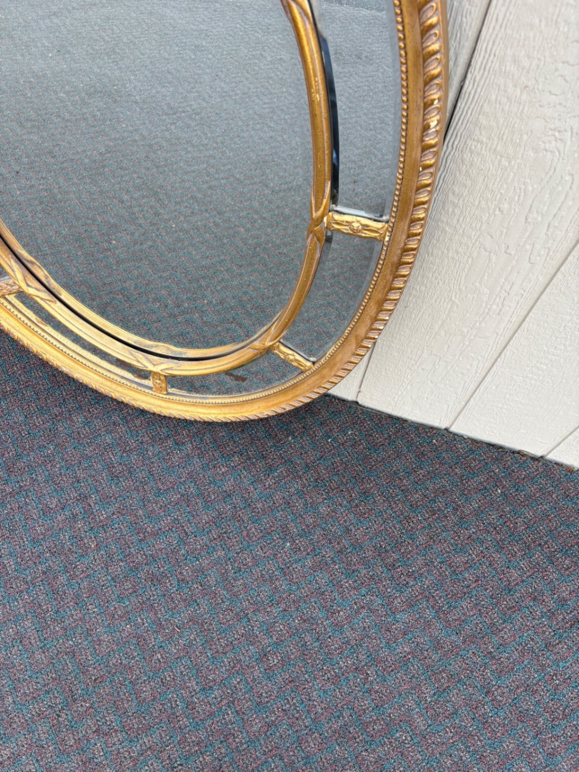 67649 Vintage Oval Gold Gilt Mirror with Beveled Glass Inlay