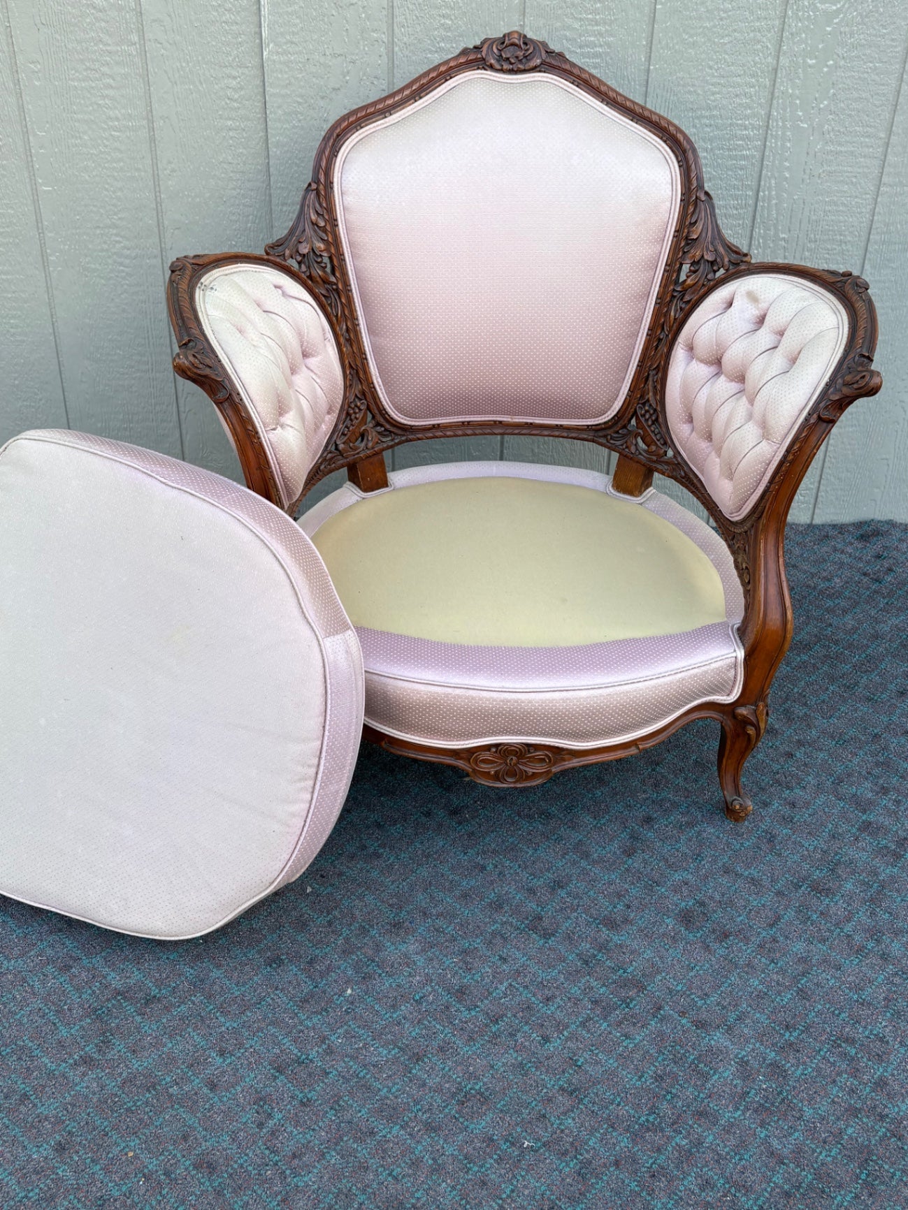 67964 Elegant French Louis XV Style Armchair with Pink Upholstery