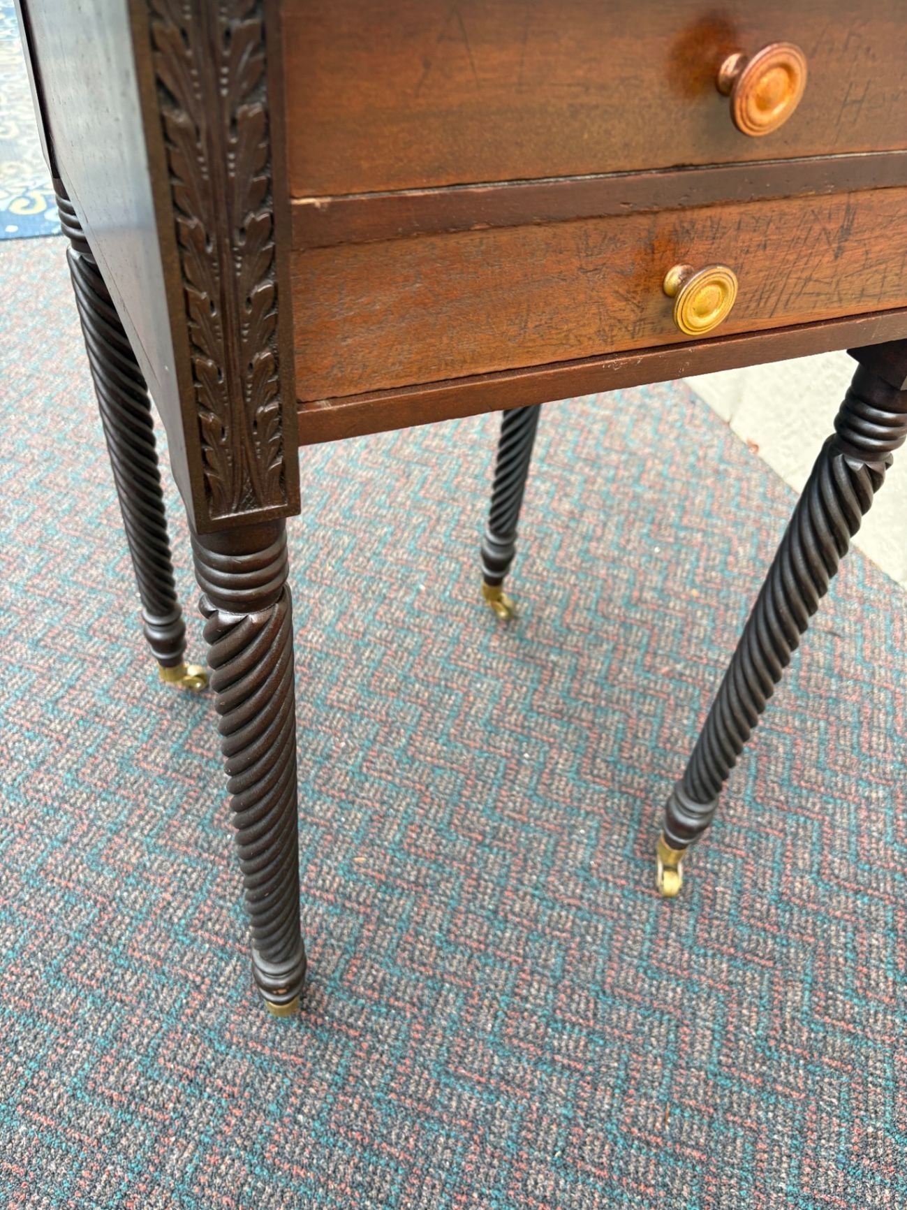 67542 Antique Mahogany Drop Leaf Side Table with Rope Twist Legs