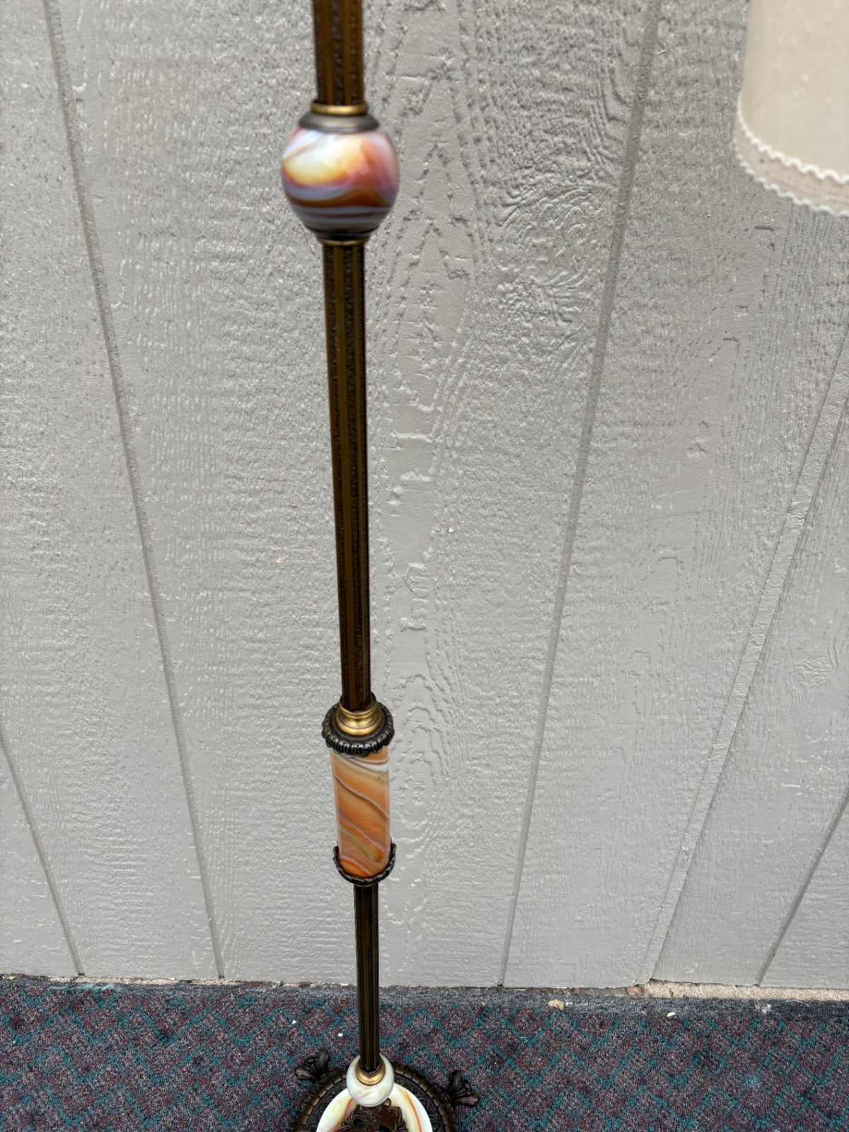 68157 Vintage Onyx and Brass Floor Lamp with Ornate Detailing