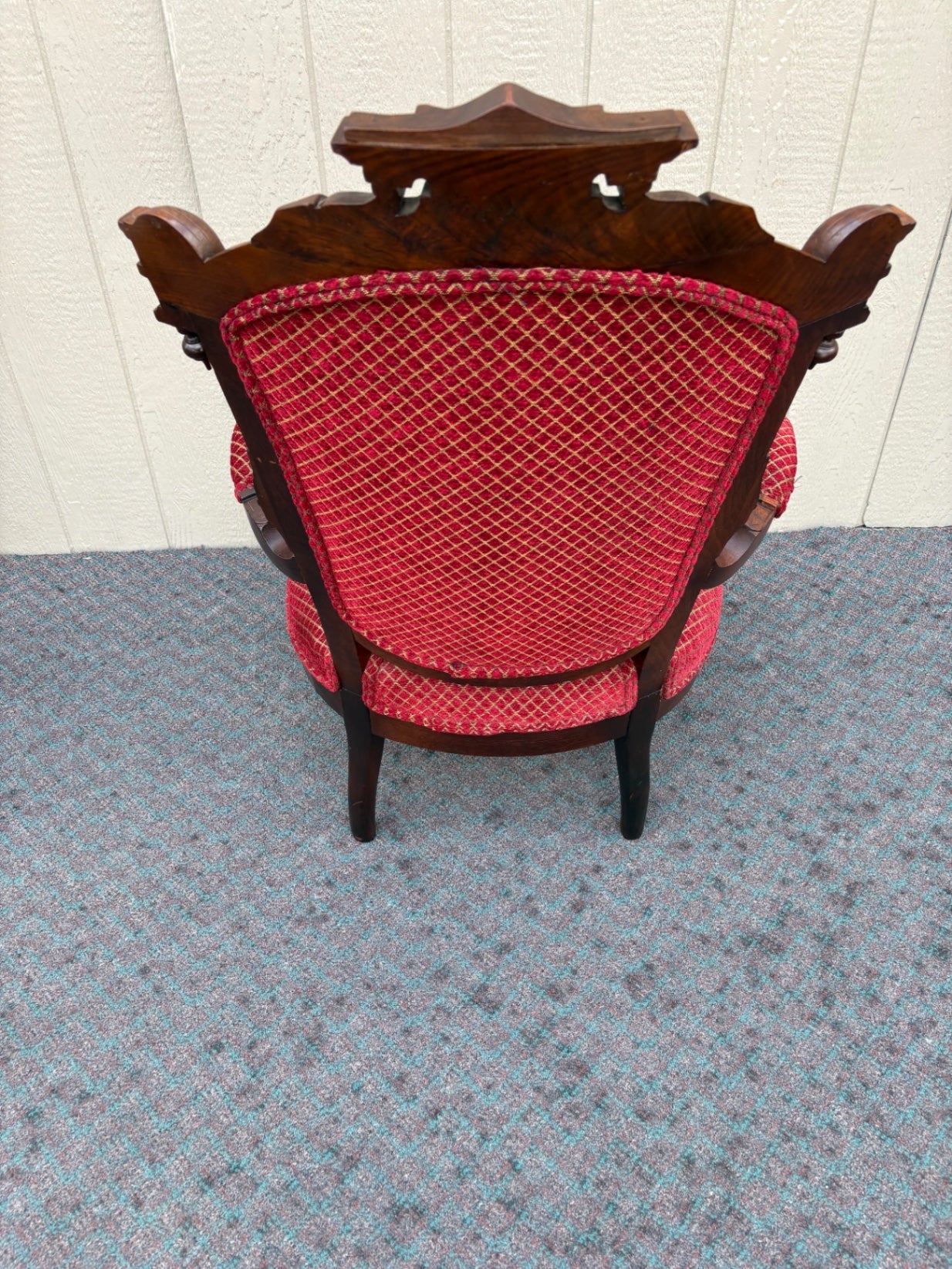 67682 Victorian Carved Walnut Armchair with Red Upholstery