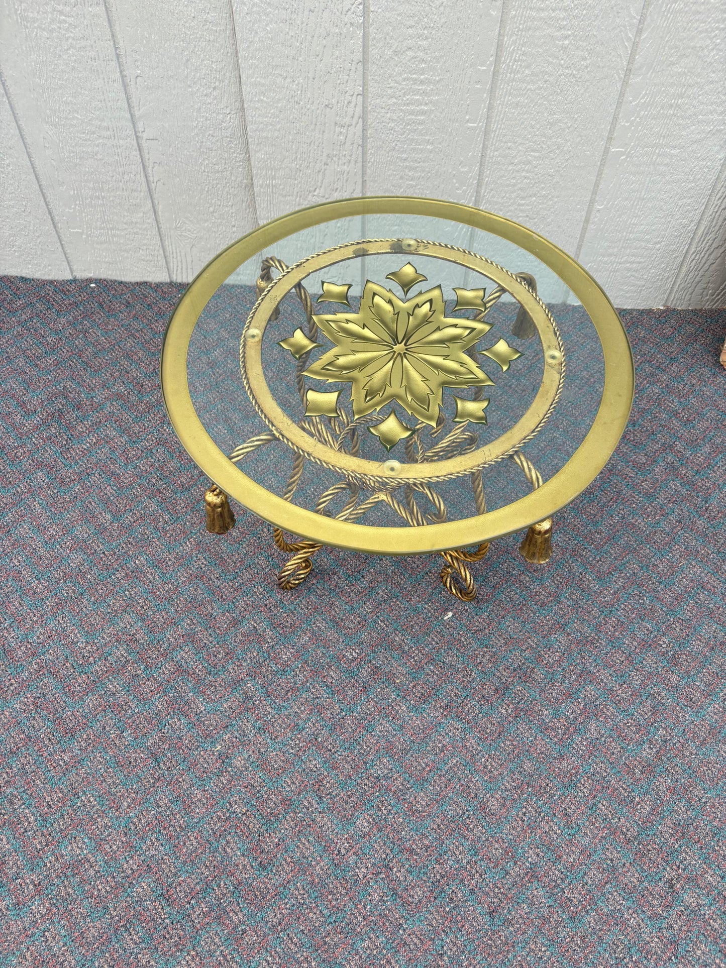 67703 Italian Mid-Century Brass and Glass Round Accent Table