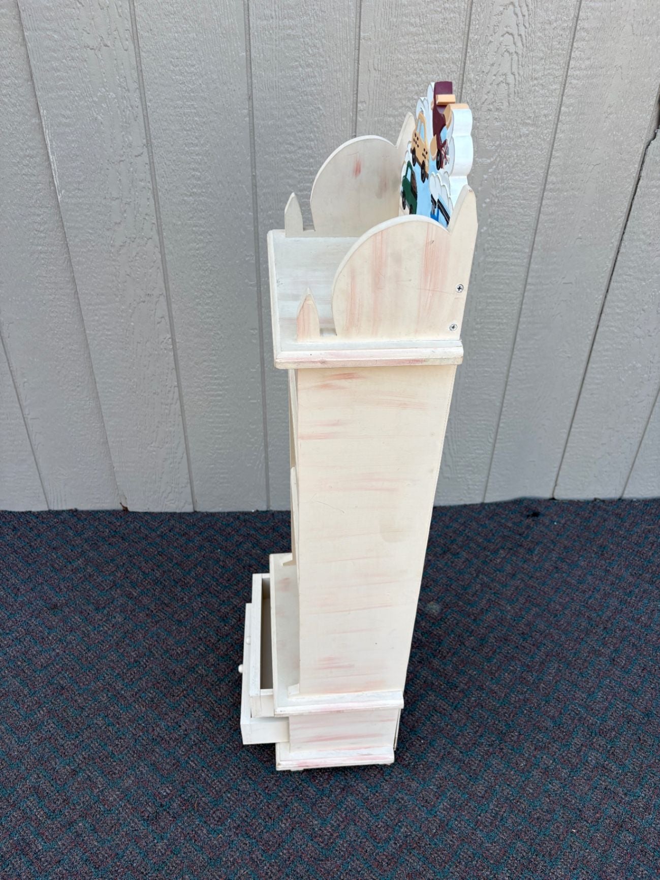 67601  Children's Bookcase with Hand-Painted Transportation Motif