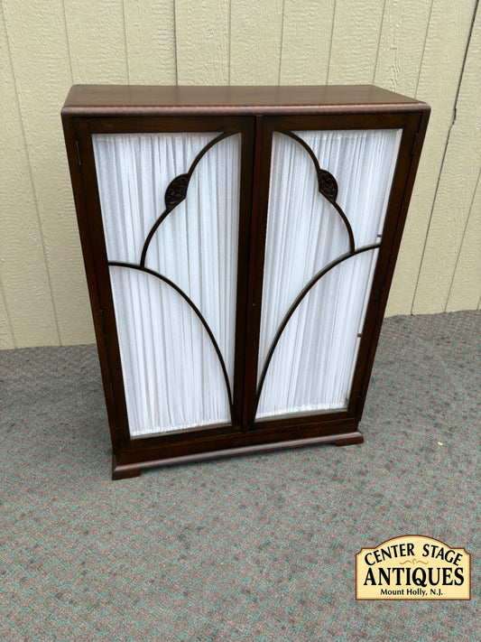 67980 Art Deco Two-Door Bookcase with Carved Detailing and Fabric Panels