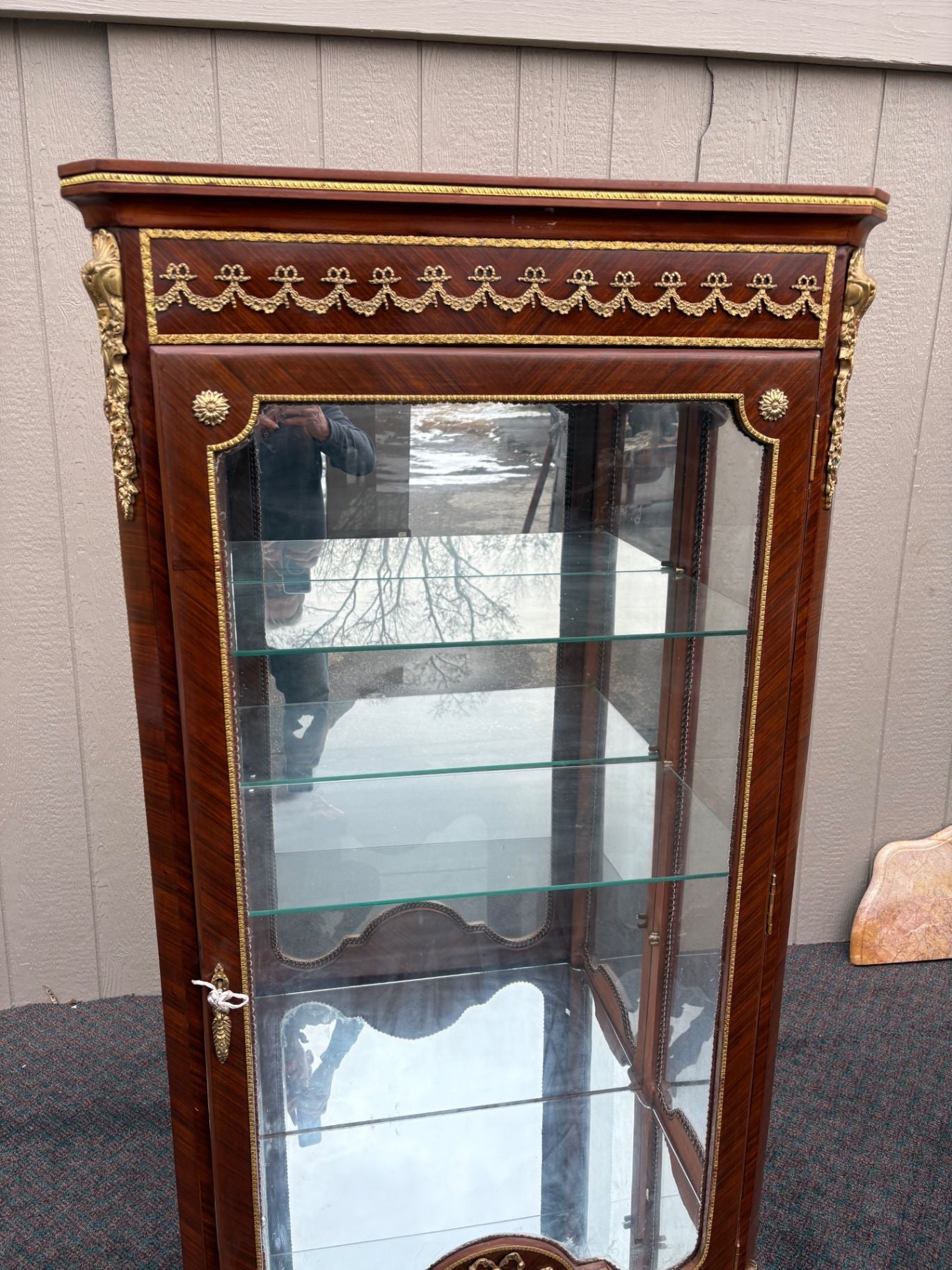 67322  Louis XV Style Curio Display Cabinet with Gilt Ormolu Accents