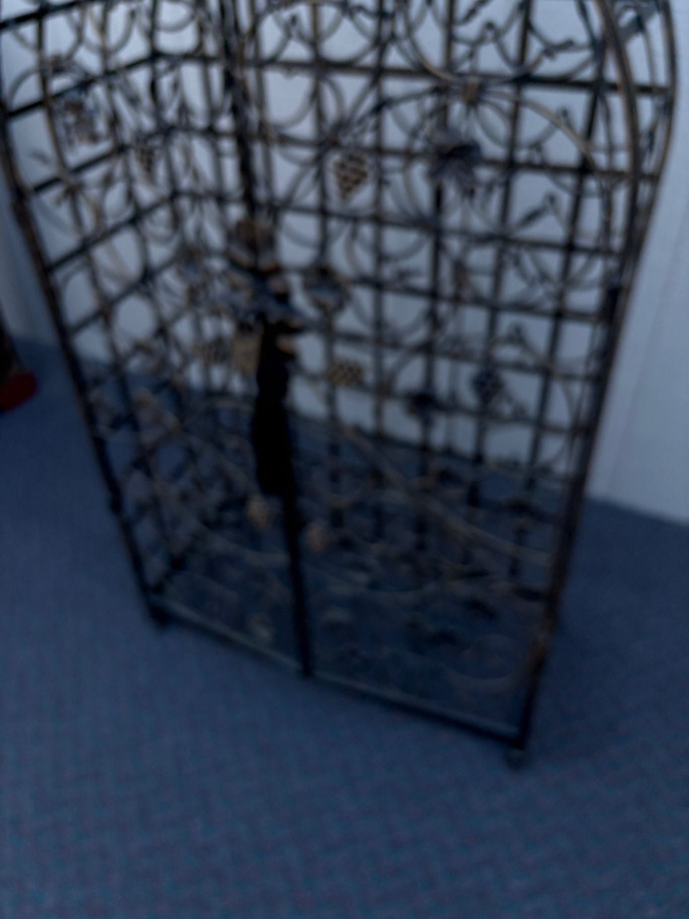 67608 Vintage Iron Wine Rack with Grapevine Motif and Locking Door