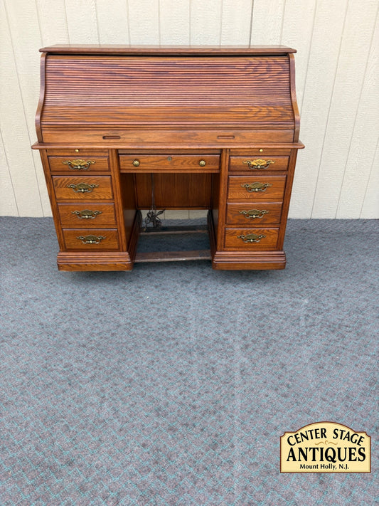 68187 Vintage Roll Top Desk by Jasper Cabinet, Solid Oak, Classic Design