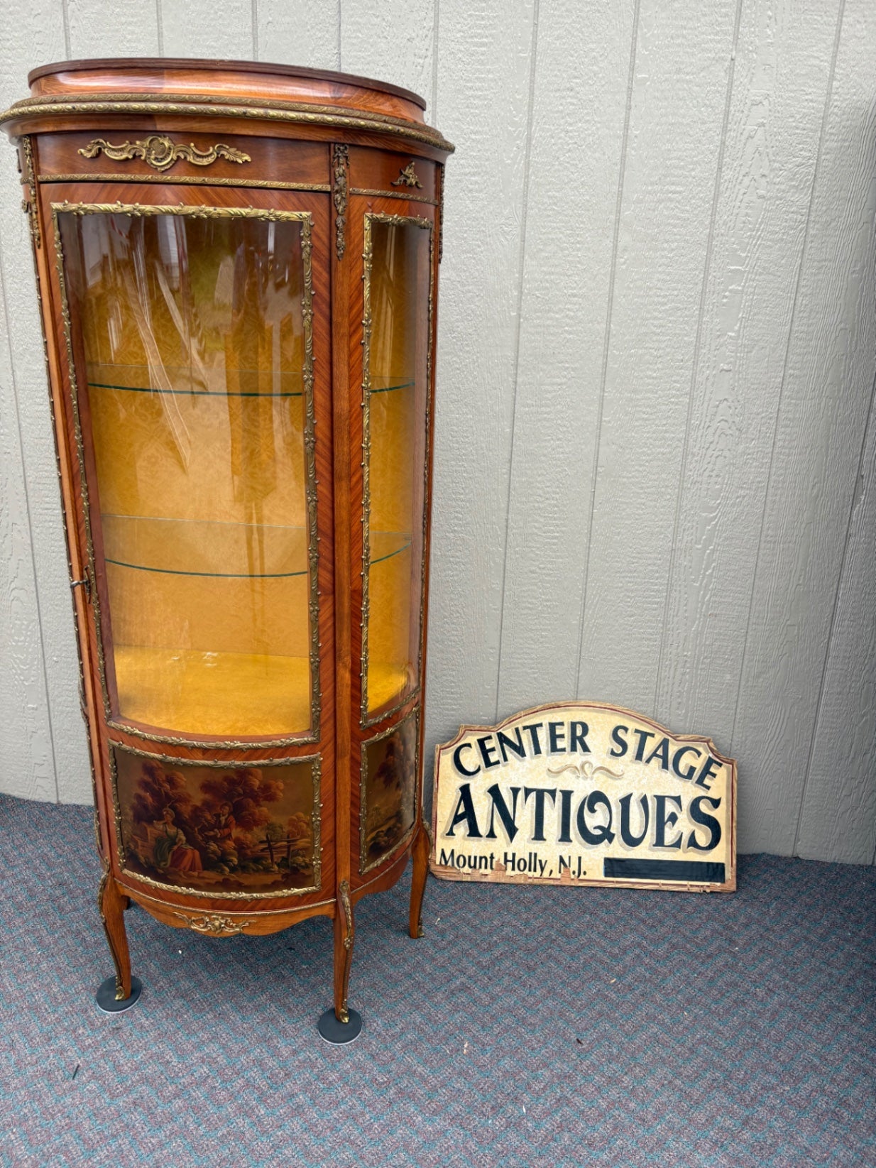 67813 Elegant Louis XV Style Curio Cabinet with Hand-Painted Panels