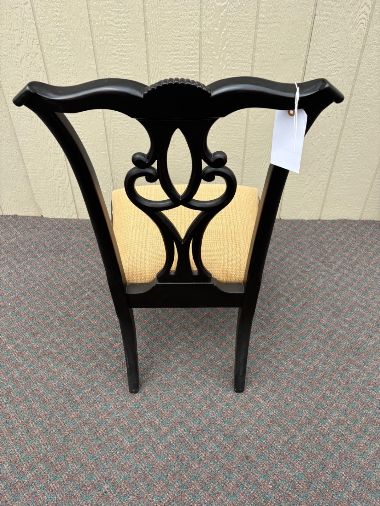 65676 Set of 4 Ethan Allen Dining Chairs, Chippendale Style, Black Finish