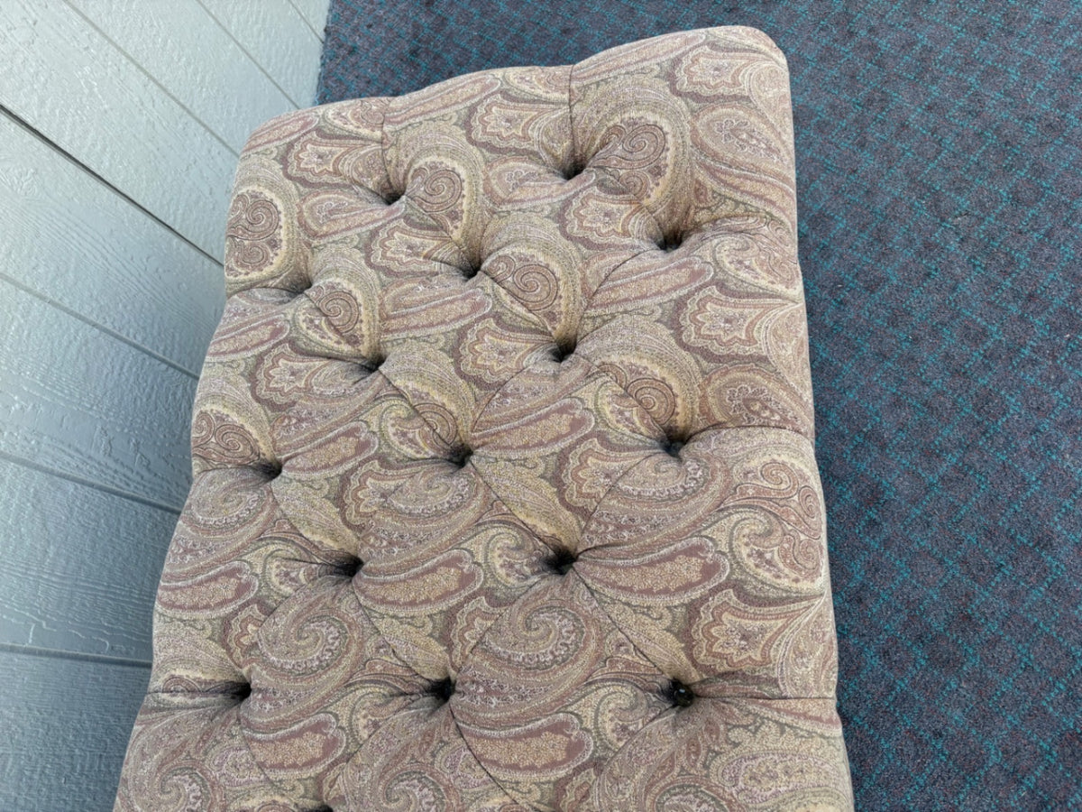 68169 J M Paquet Tufted Ottoman with Paisley Upholstery and Turned Legs