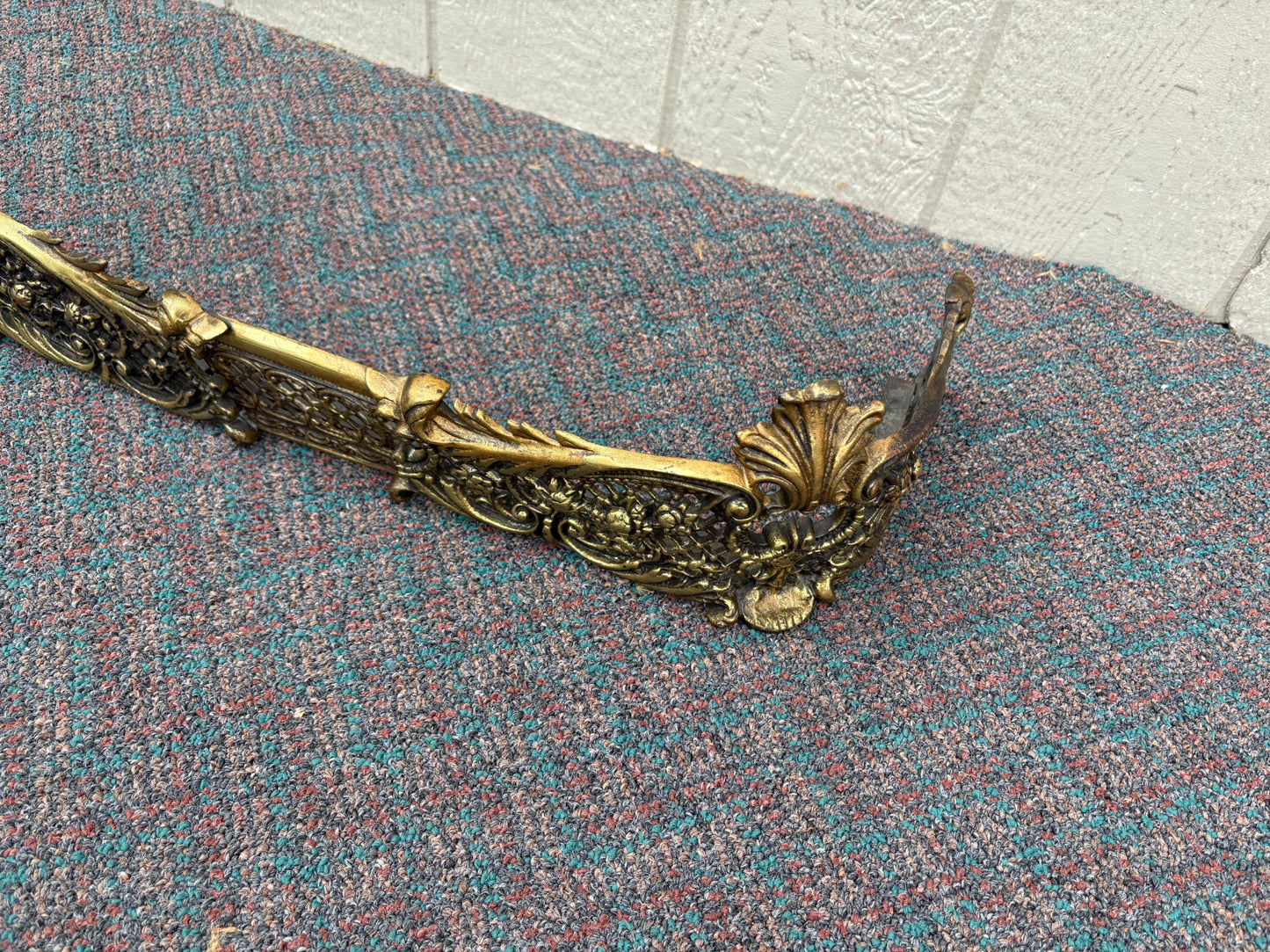 67713 Ornate Victorian Brass Fireplace Fender with Intricate Detailing