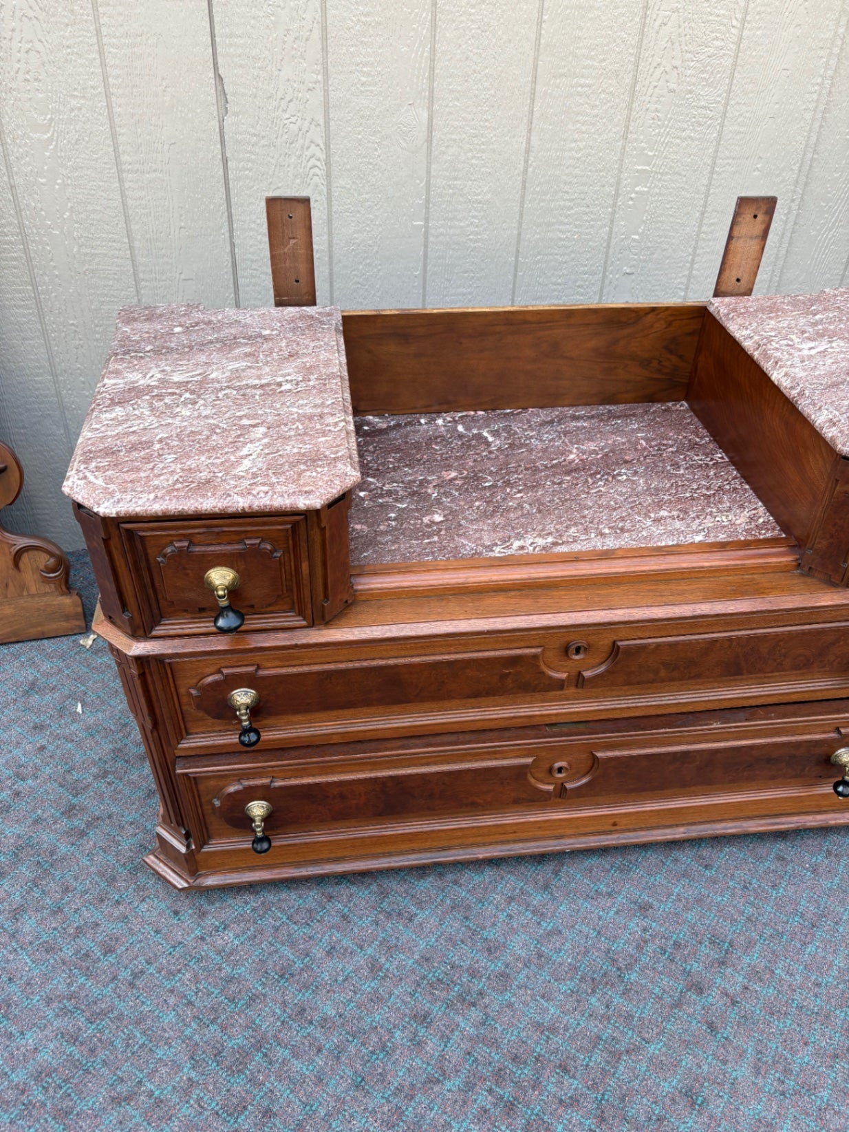 68016 Victorian Marble Top Dresser with Ornate Mirror and Drawers