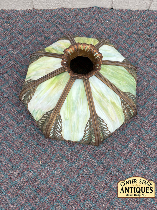67742 Victorian Slag Glass Lampshade with Ornate Metalwork