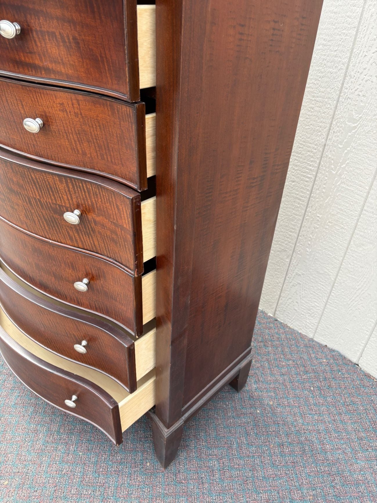 67599 Serpentine Front High Chest of Drawers, Mahogany Finish