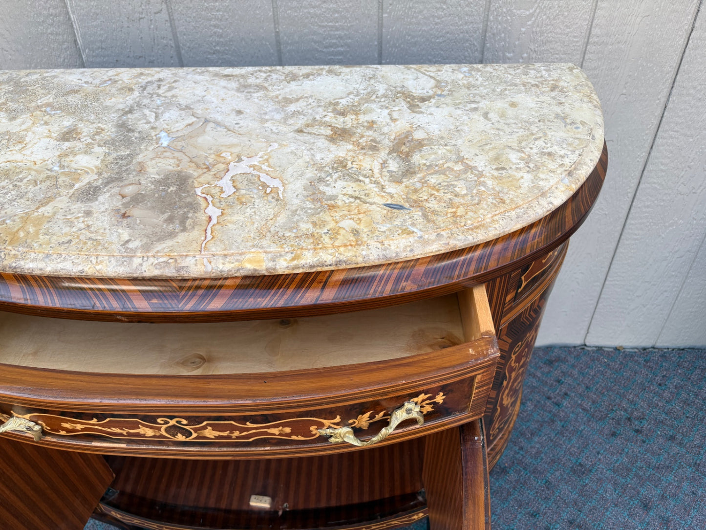 Elegant Demilune Chest with Marble Top and Inlay Detailing