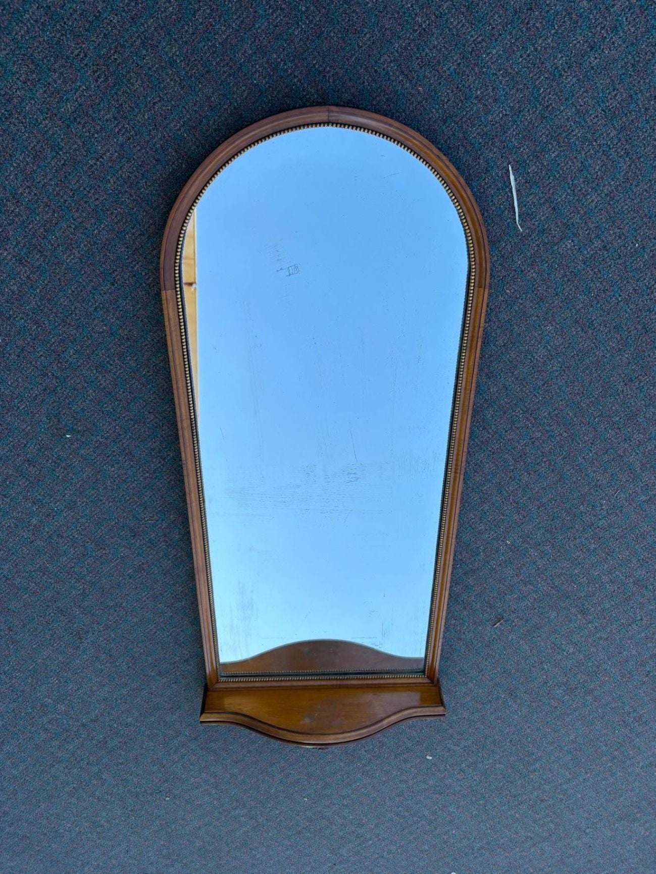 67419  Elegant Vintage Wall Mirror with Carved Wood Shelf