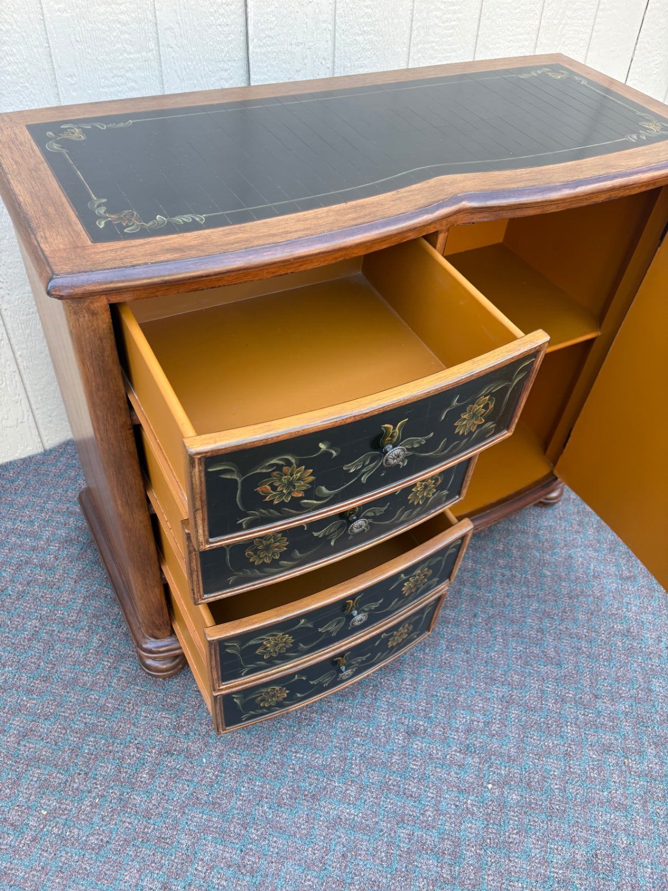 67862 Hand-Painted Floral Accent Cabinet with Drawers and Door