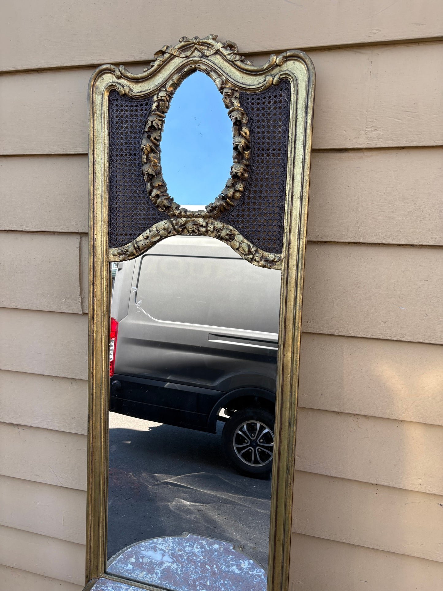 67785 Antique French Louis XV Style Pier Mirror with Marble Top