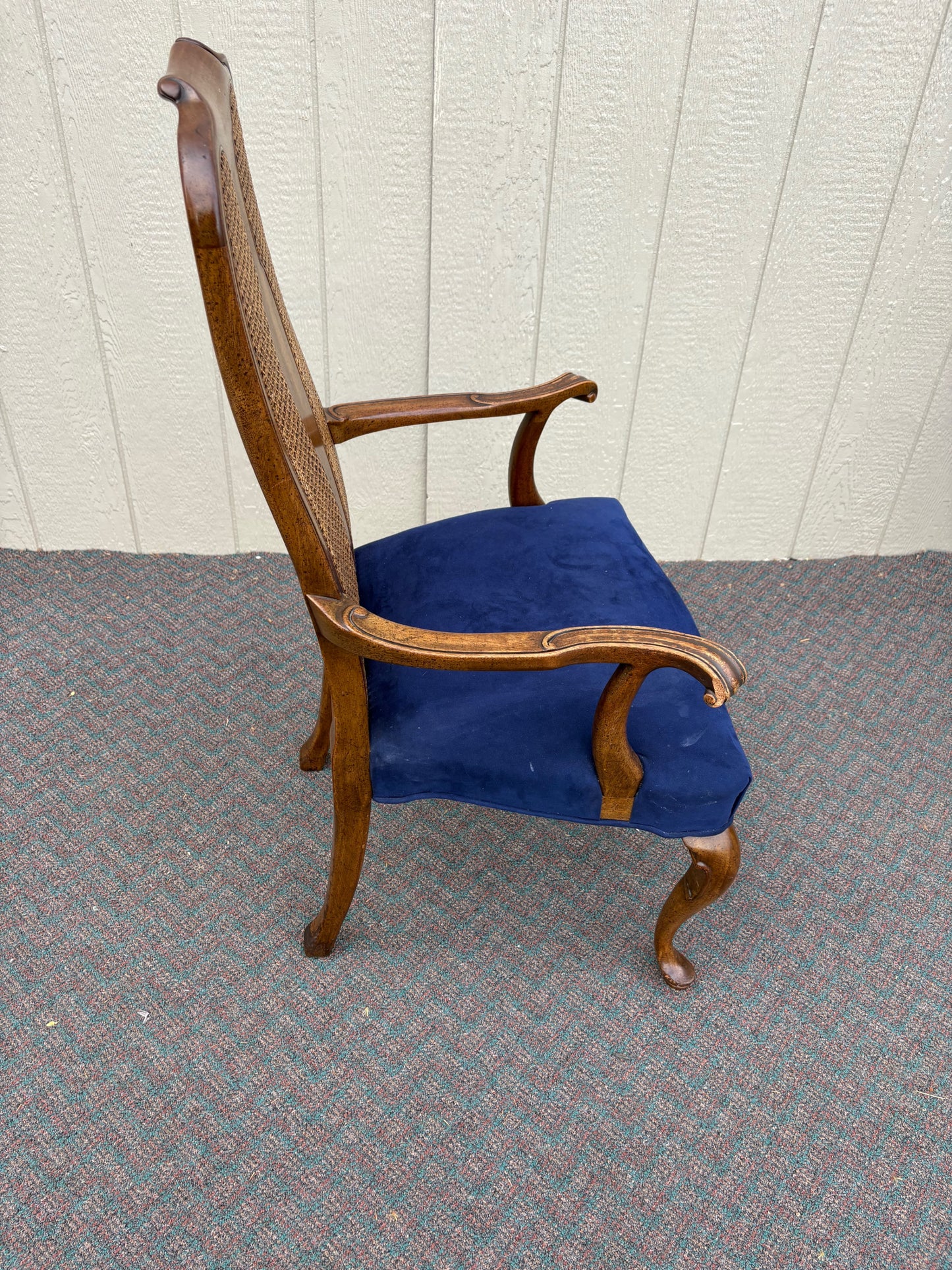 67644 Set of 6 John Stuart Queen Anne Dining Chairs in Walnut and Blue Upholstery