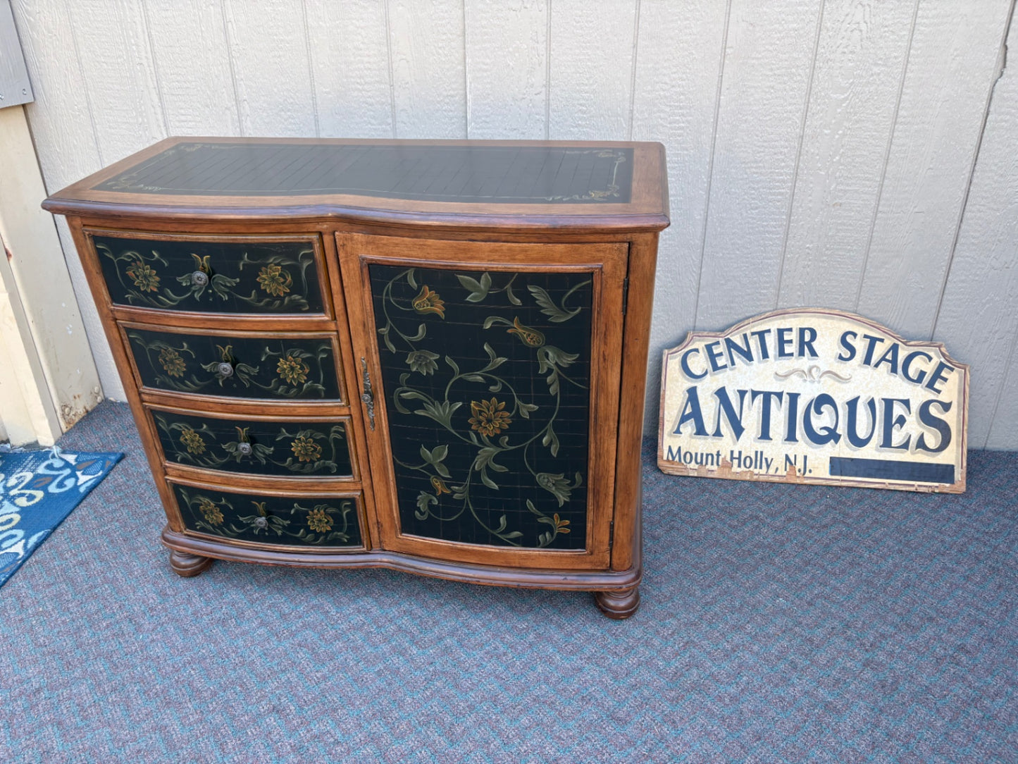 67862 Hand-Painted Floral Accent Cabinet with Drawers and Door