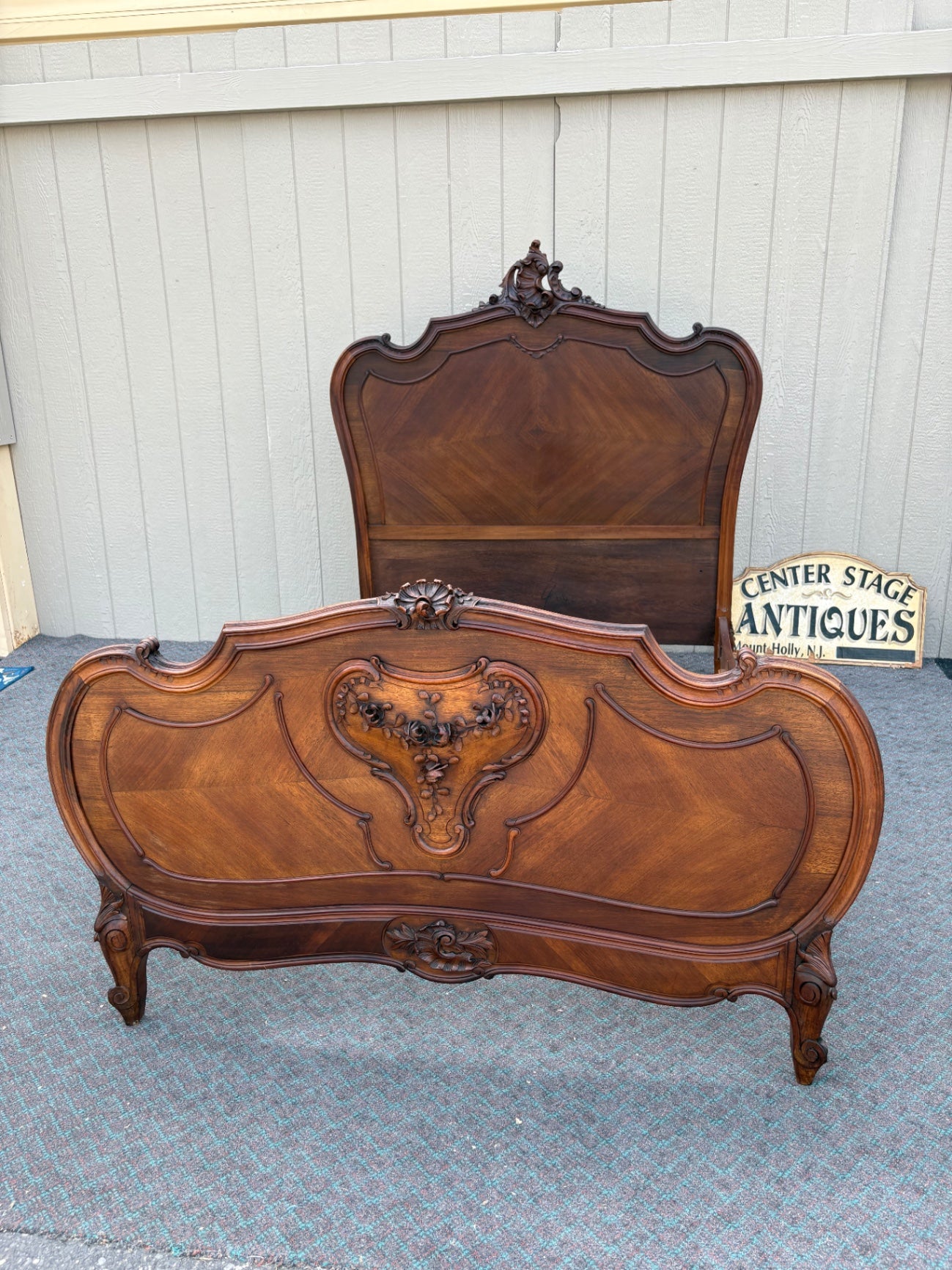 68044  Antique French Queen Size Bed Frame with Ornate Carvings