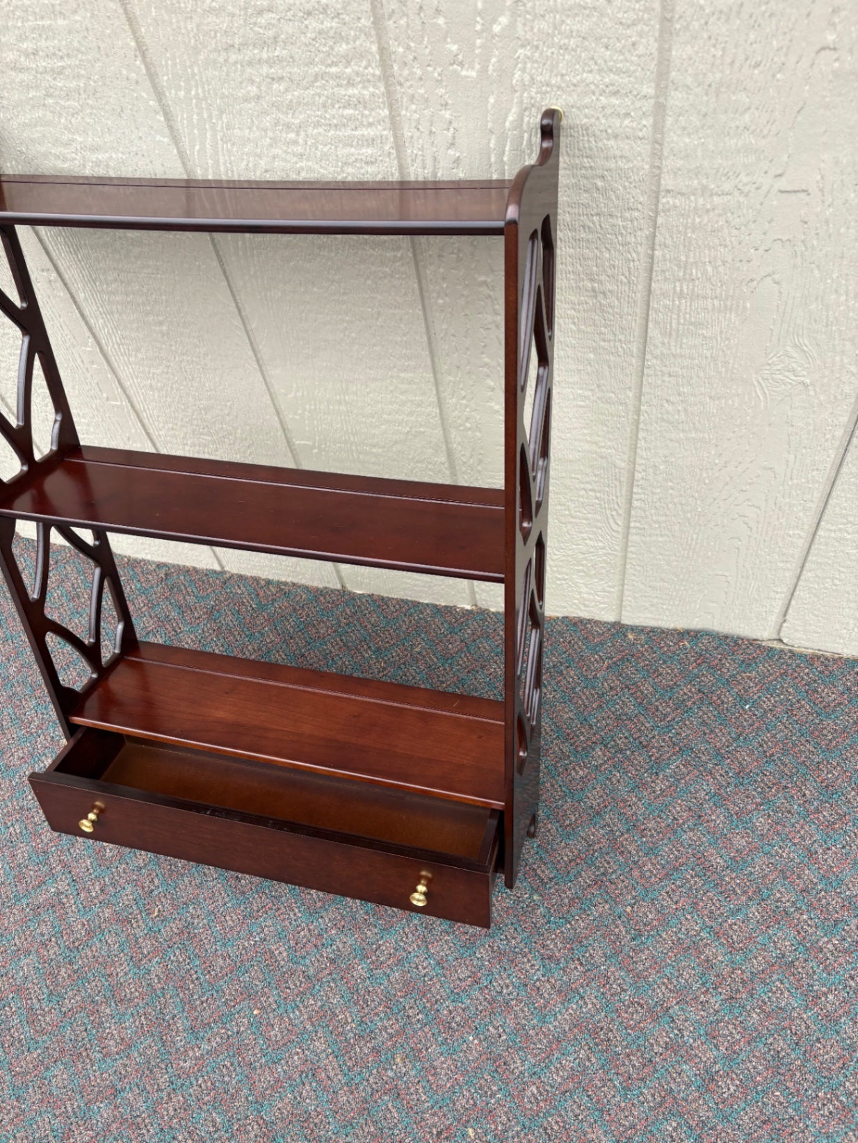 67719 Bombay Mahogany Wall Shelf with Drawer and Lattice Sides