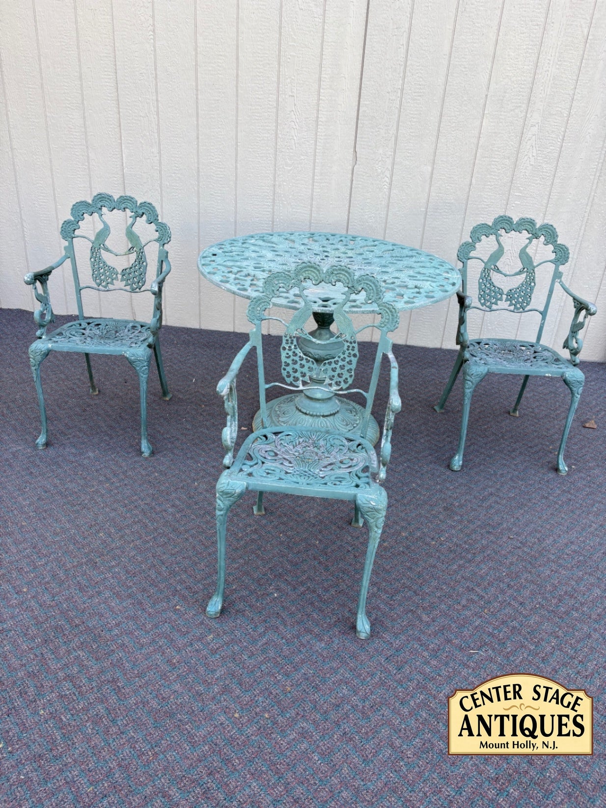 67939 Vintage 4-Piece Cast Iron Peacock Patio Set with Table and Chairs