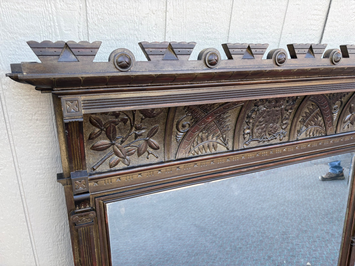 68138 Large Victorian Wall Mirror with Ornate Carved Wood Frame