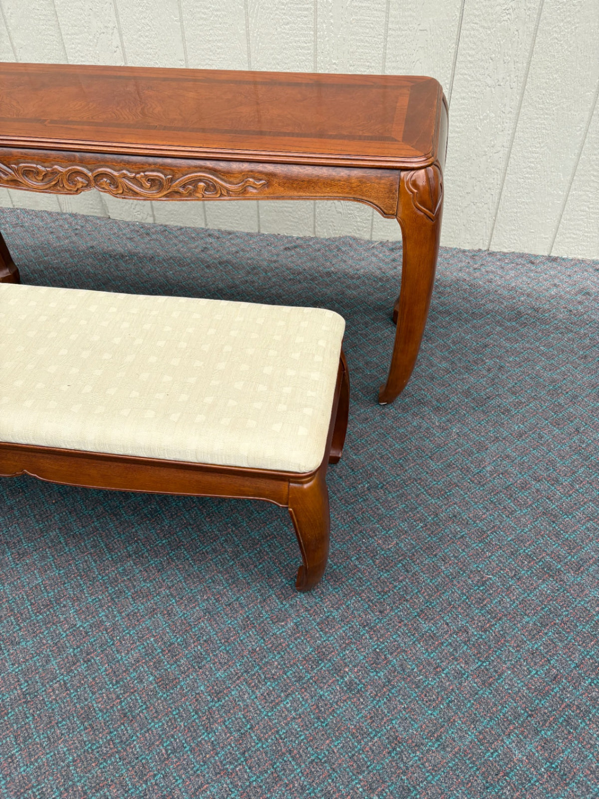 68143 Elegant Wood Console Table with Upholstered Bench Set