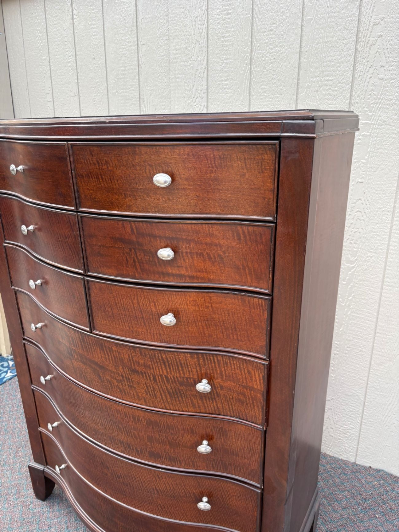 67599 Serpentine Front High Chest of Drawers, Mahogany Finish