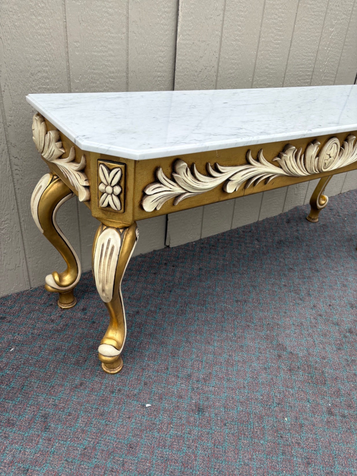 Elegant Italian Console Table with Marble Top and Ornate Gilt Base