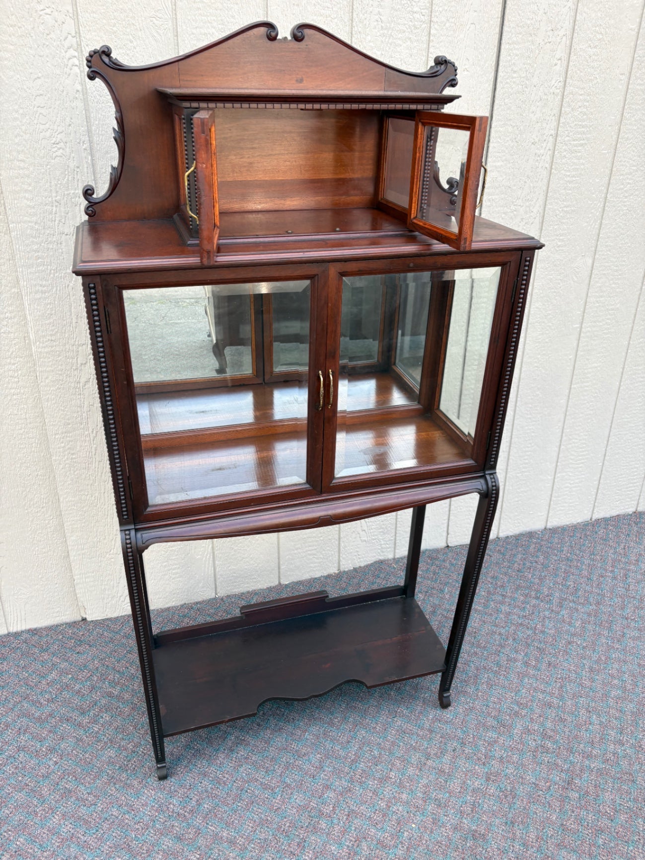 67820 Antique Mahogany Curio Cabinet with Glass Doors and Shelves
