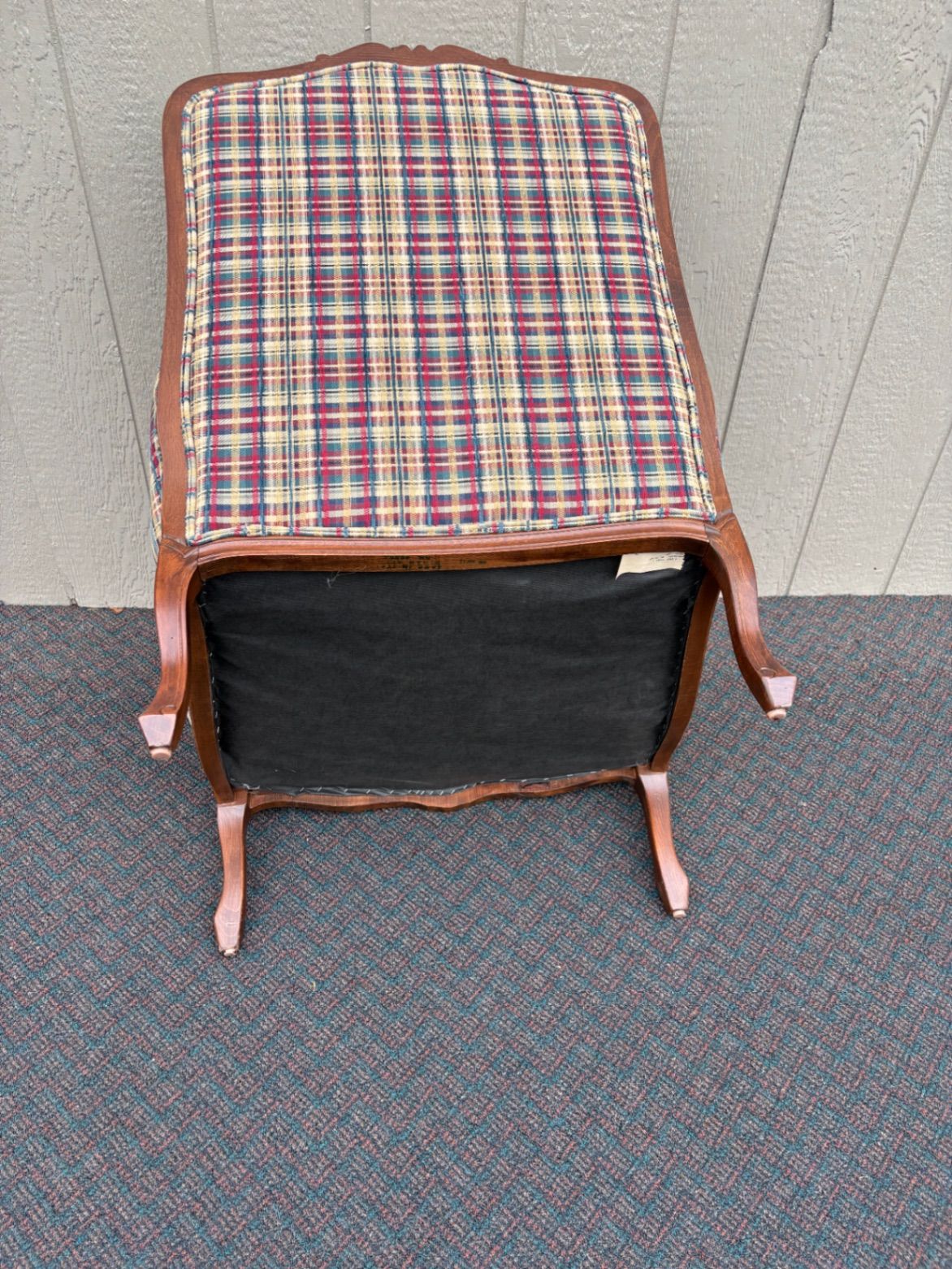 67548  Ethan Allen Louis XV Style Armchair with Plaid Upholstery
