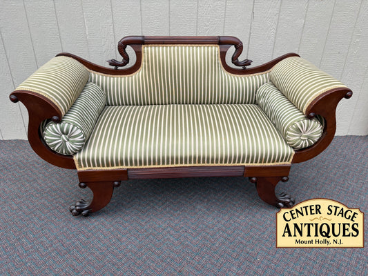 67695 Elegant Empire Loveseat with Striped Upholstery and Mahogany Frame