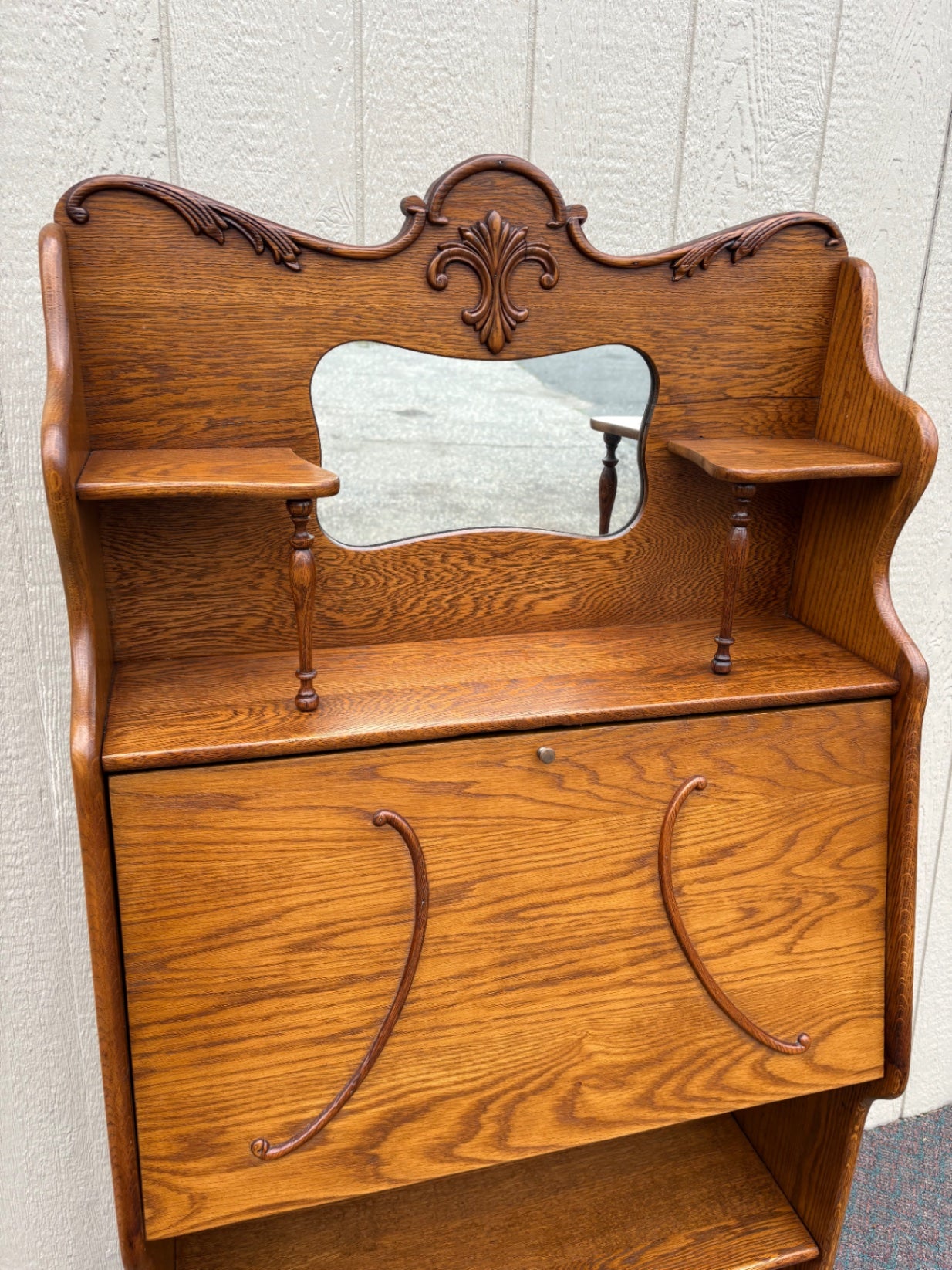 67826 Antique Oak Larkin Desk with Mirror and Shelving, Early 1900s