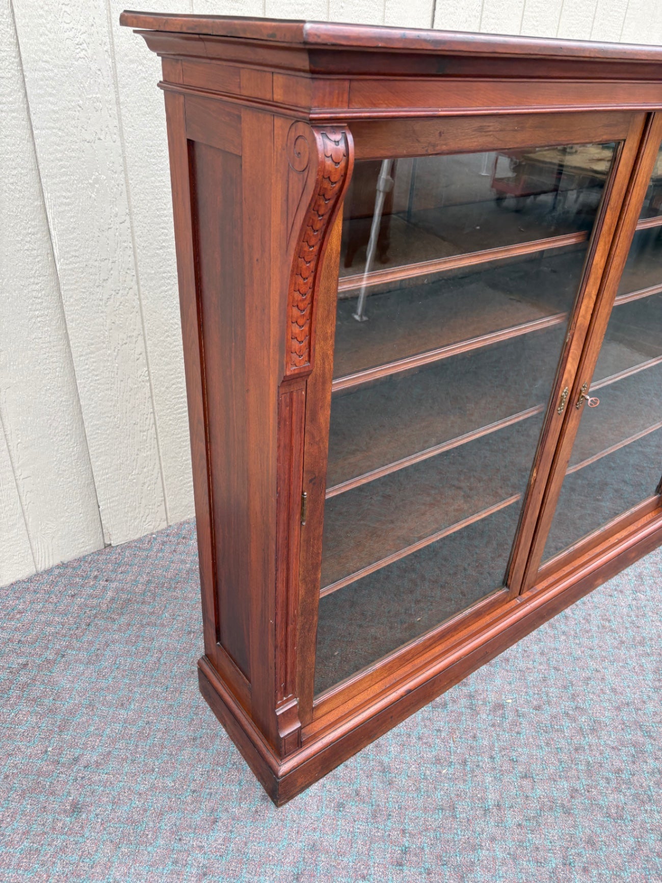 67890 Antique Victorian Mahogany Glass Door Bookcase with Shelves