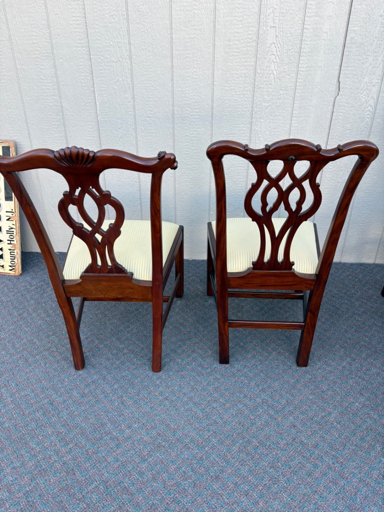 67641 Pair of Chippendale Style Mahogany Side Chairs with Upholstered Seats