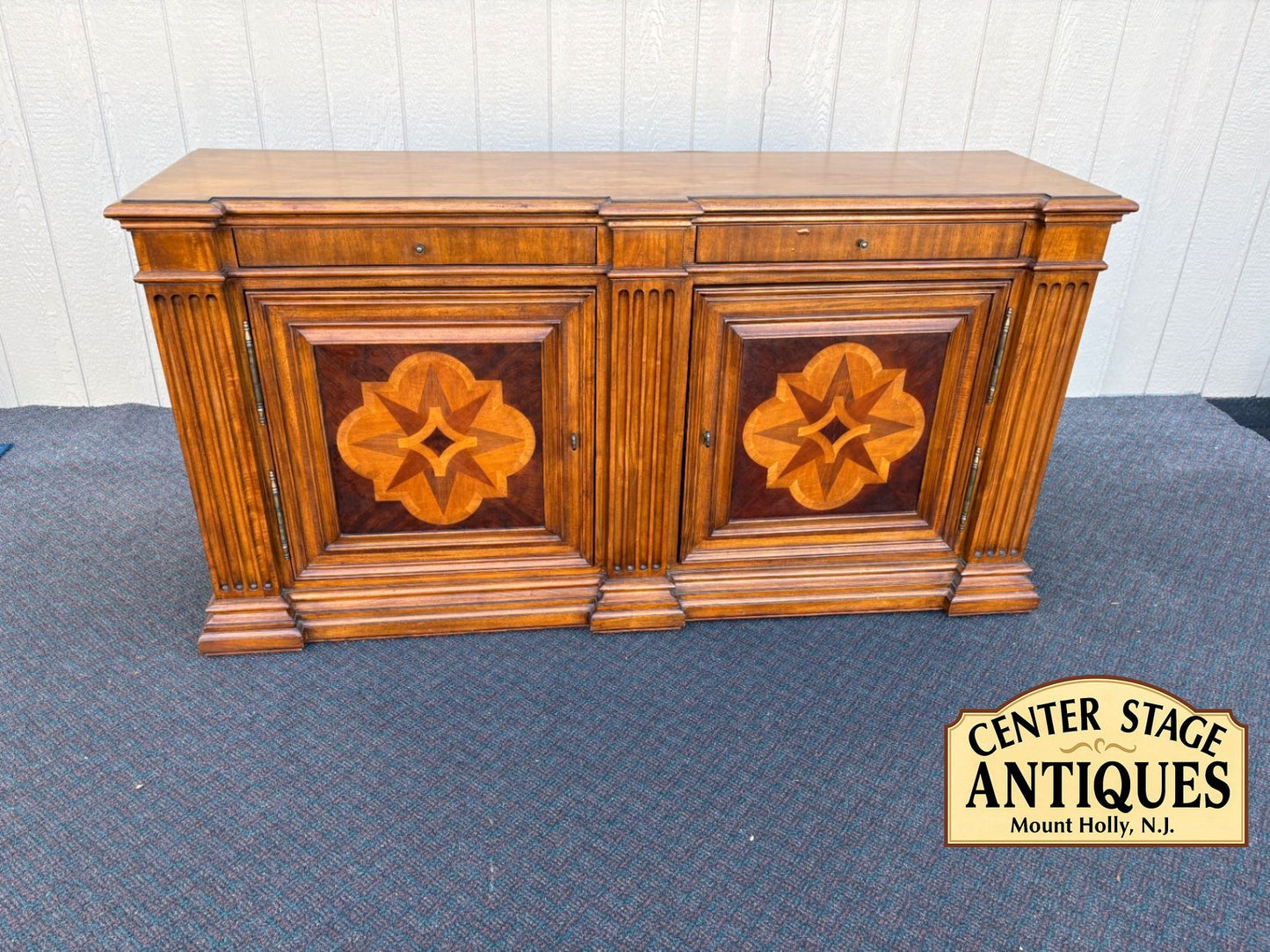 67471 Ethan Allen Marquetry Buffet with Star Inlay Design
